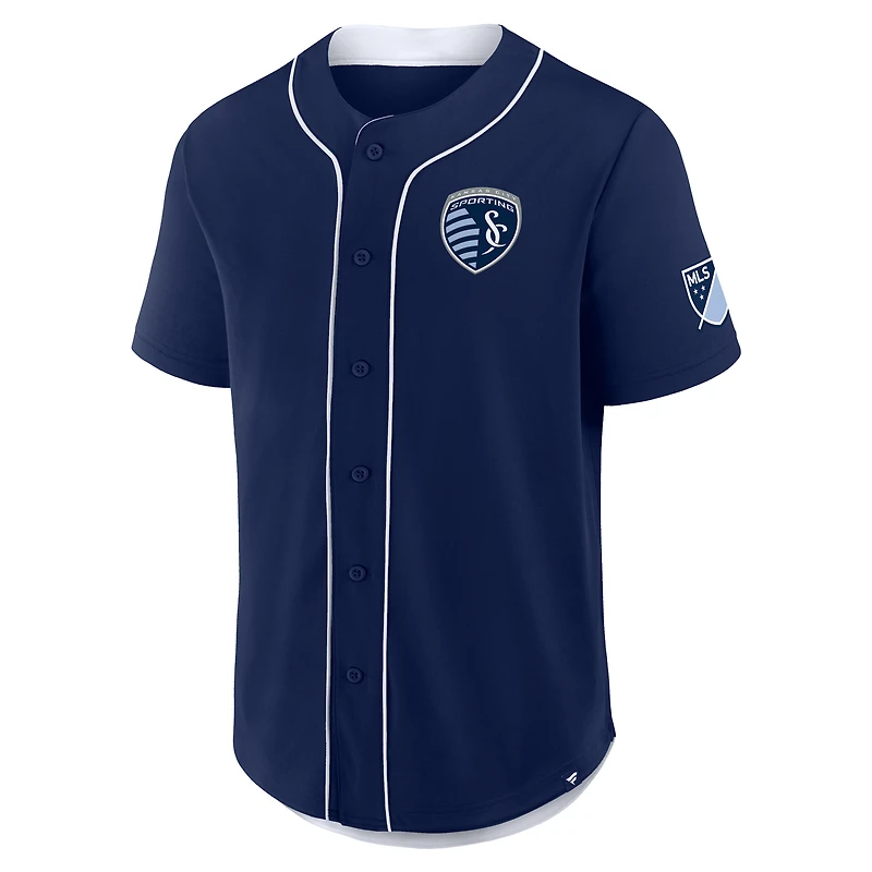 Men's Fanatics Navy Sporting Kansas City Injury Time Baseball Jersey