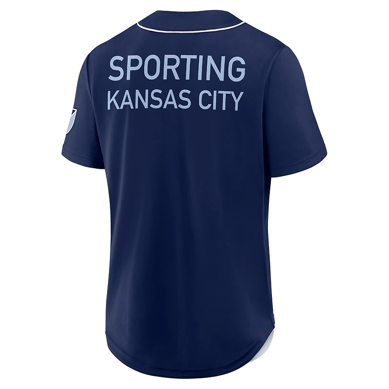 Men's Fanatics Navy Sporting Kansas City Injury Time Baseball Jersey