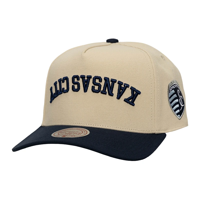 Men's Mitchell & Ness Cream/Navy Sporting Kansas City Upside Down Pro Pinch Snapback Hat