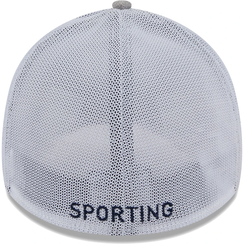 Men's New Era Heather Gray/White Sporting Kansas City 39THIRTY Trucker Flex Hat