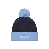 Bonnet tricoté bleu clair Sporting Kansas City 2025 pour homme New Era avec revers et pompon