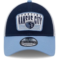 Men's New Era Navy/Light Blue Sporting Kansas City Patch 9FORTY Trucker Snapback Hat
