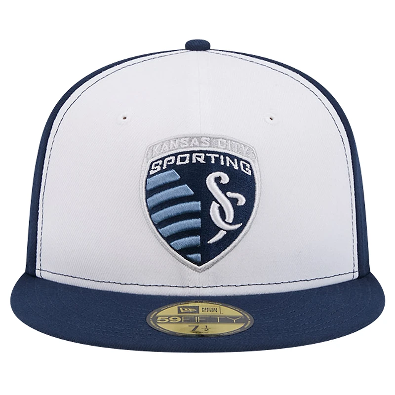 Men's New Era White/Navy Sporting Kansas City 2024 Kick Off Collection 59FIFTY Fitted Hat