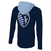 T-shirt à capuche raglan Stadium Essentials pour hommes, bleu marine, Sporting Kansas City Tradition, manches longues