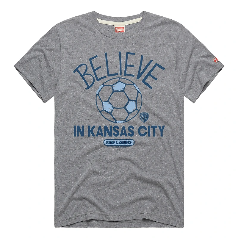 Unisex Homage  Gray Sporting Kansas City MLS x Ted Lasso Believe Graphic Tri-Blend T-Shirt