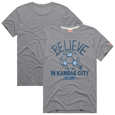 T-shirt unisexe gris hommage Sporting Kansas City MLS x Ted Lasso Believe Graphic Tri-Blend