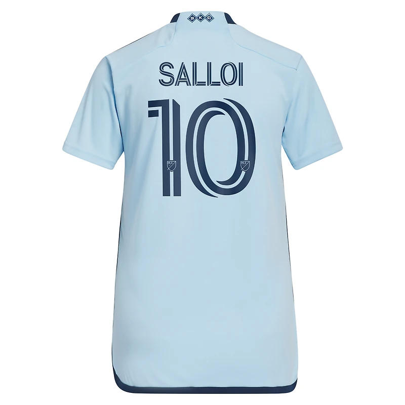 Maillot de joueur réplique adidas Daniel Salloi Sporting Kansas City 2024 Hoops 4.0 bleu clair pour femme