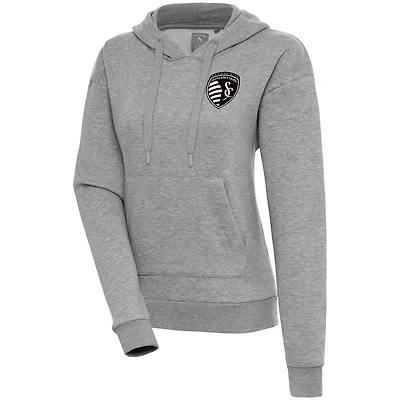 Women's Antigua  Heather Gray Sporting Kansas City Brushed Metallic Victory Pullover Hoodie