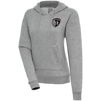 Women's Antigua  Heather Gray Sporting Kansas City Brushed Metallic Victory Pullover Hoodie