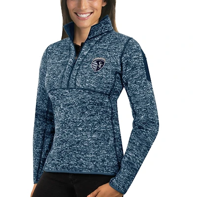 Women's Antigua Navy Sporting Kansas City Fortune Quarter-Zip Pullover Jacket
