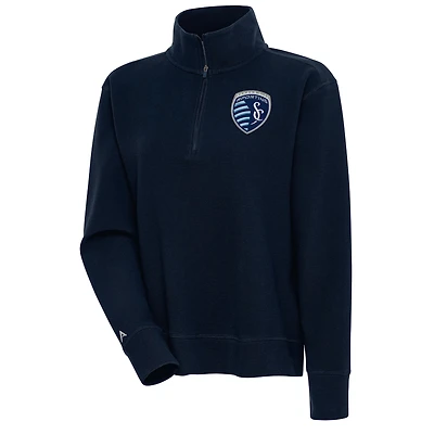 Women's Antigua  Navy Sporting Kansas City Portal Tri-Blend Half-Zip Pullover Top