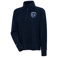 Women's Antigua  Navy Sporting Kansas City Portal Tri-Blend Half-Zip Pullover Top