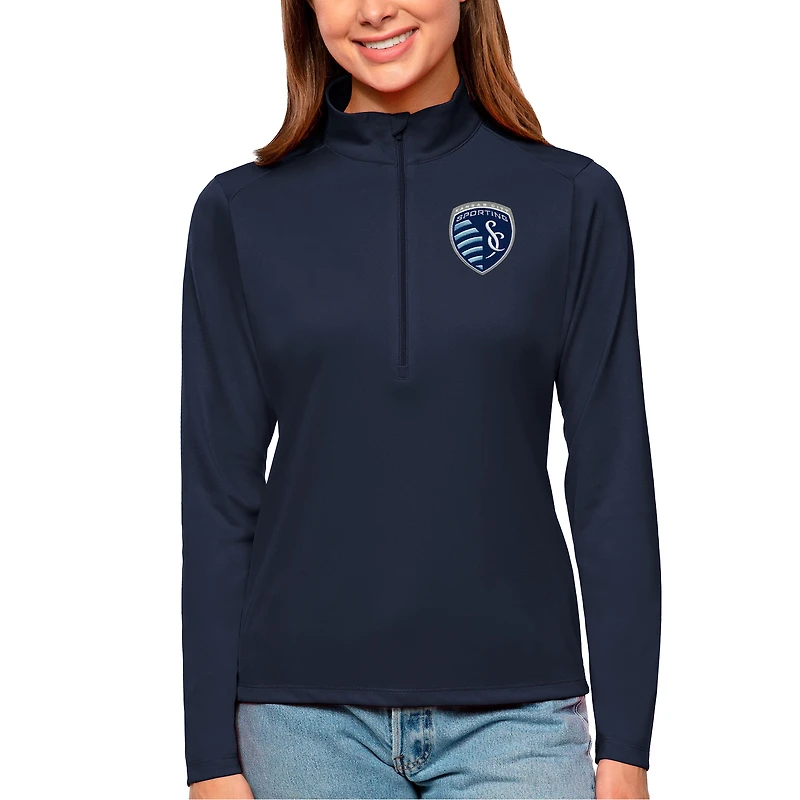 Women's Antigua Navy Sporting Kansas City Tribute Quarter-Zip Pullover Top