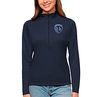 Women's Antigua Navy Sporting Kansas City Tribute Quarter-Zip Pullover Top