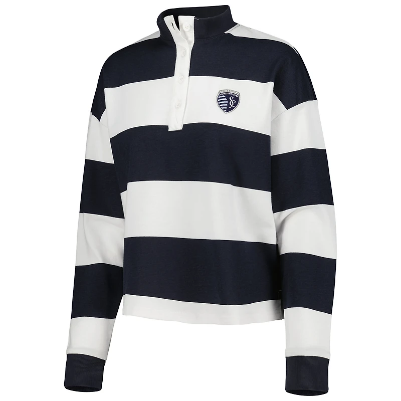 Women's Antigua White Sporting Kansas City Radical Rugby Stripe Long Sleeve T-Shirt