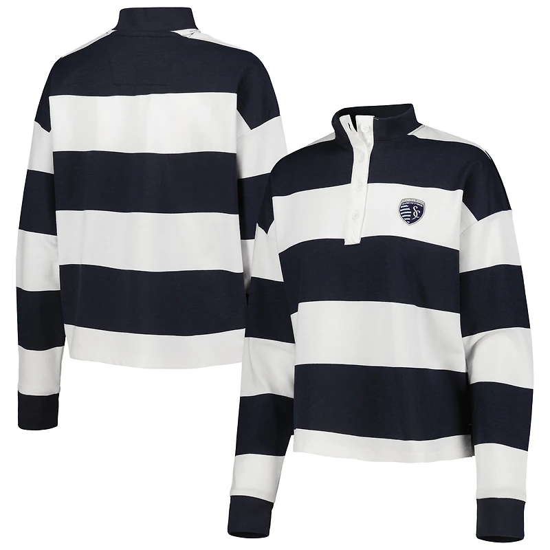T-shirt à manches longues Antigua blanc Sporting Kansas City Radical Rugby Stripe pour femme
