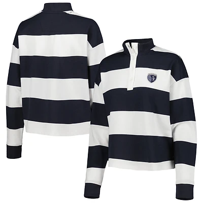 T-shirt à manches longues Antigua blanc Sporting Kansas City Radical Rugby Stripe pour femme