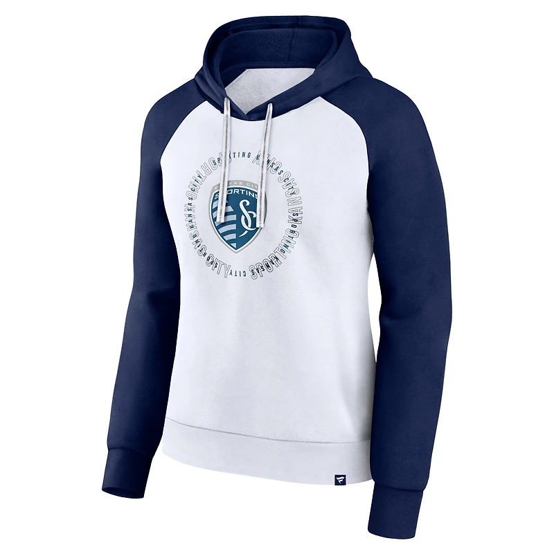 Sweat à capuche raglan pour femme Fanatics blanc/bleu marine Sporting Kansas City Instep