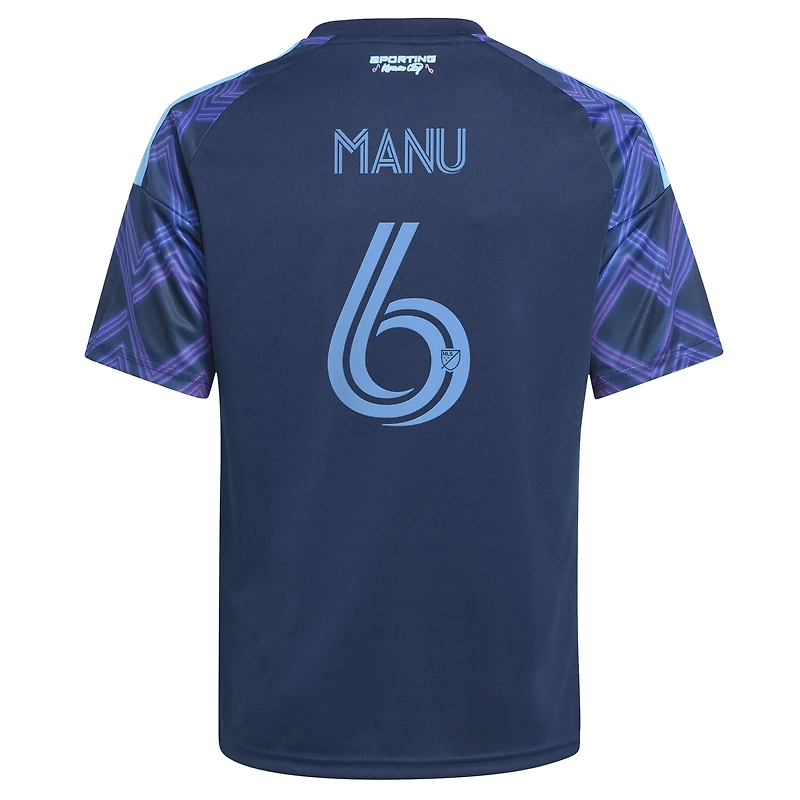 Youth adidas Manu García Blue Sporting Kansas City 2026 The 18th & Vine Kit Replica Jersey