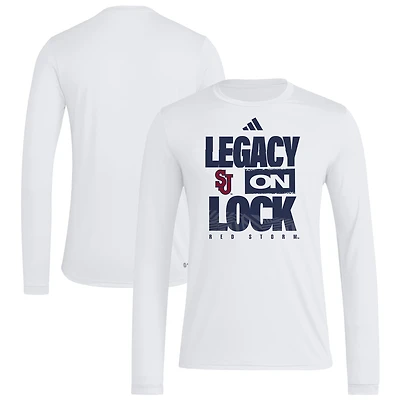Men's adidas White St. John's Red Storm Legacy On Lock Pregame Long Sleeve T-Shirt