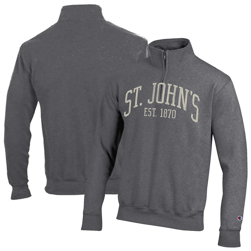 Men's Champion Heather Gray St. John's Red Storm Established Date Quarter-Zip Pullover