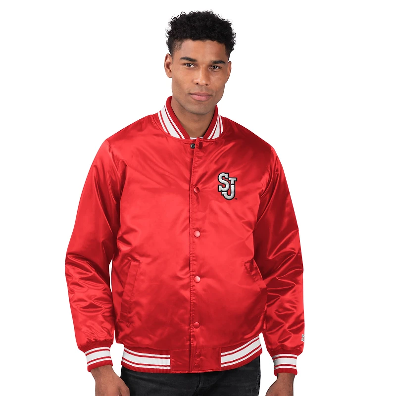 Veste universitaire en satin rouge St. John's pour homme, coupe-vent à boutons-pression