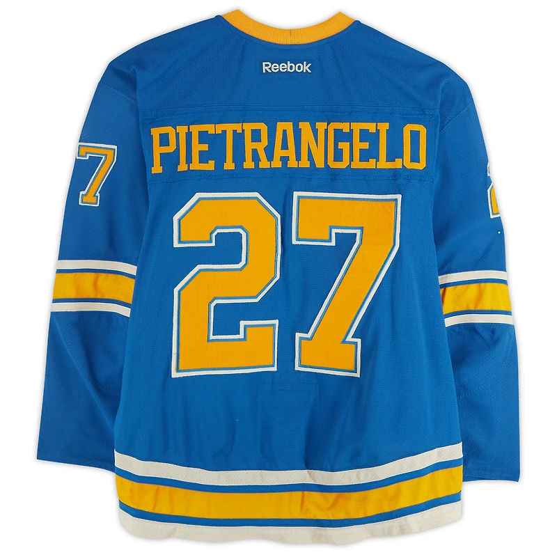 Alex Pietrangelo St. Louis Blues Practice-Used #27 Blue Reebok Jersey vs. Chicago Blackhawks on January 2, 2017 - NHL Winter Classic - Worn During Warm-Ups