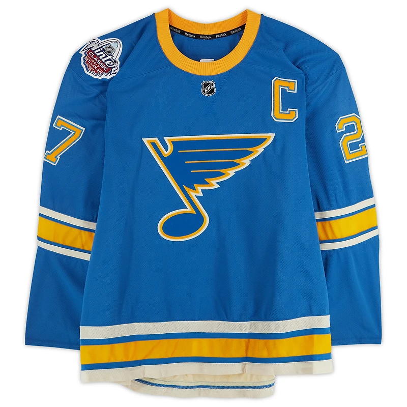 Alex Pietrangelo St. Louis Blues Practice-Used #27 Blue Reebok Jersey vs. Chicago Blackhawks on January 2, 2017 - NHL Winter Classic - Worn During Warm-Ups