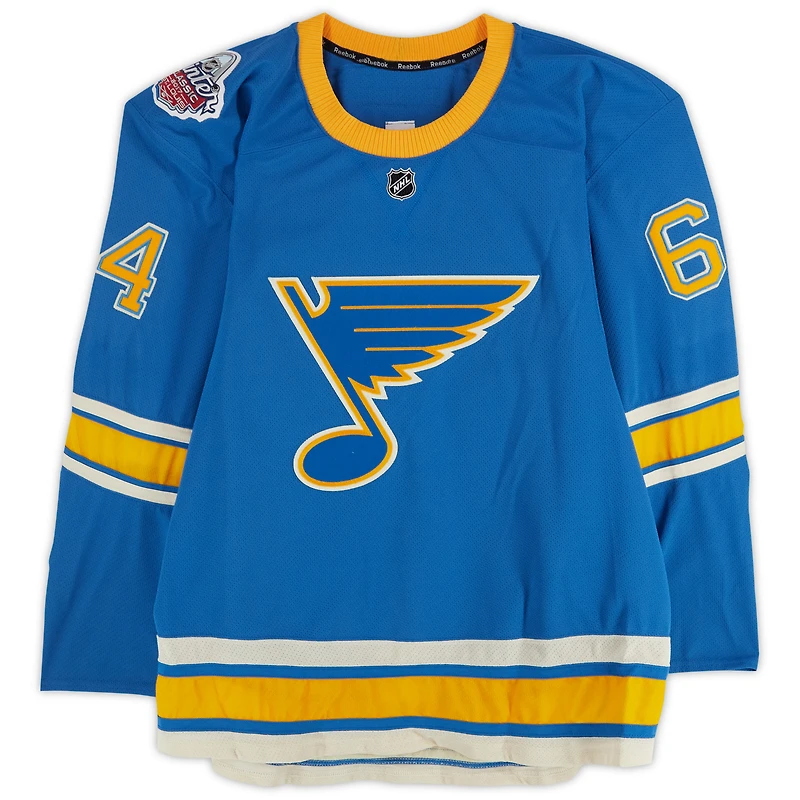 Maillot Reebok bleu n° 77 de Brad Hunt (Blues de St. Louis) lors du match contre les Blackhawks de Chicago le 2 janvier 2017 - Classique hivernale de la LNH