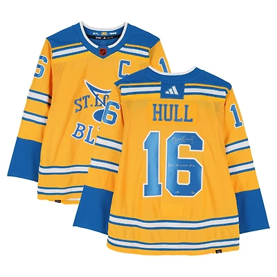 Brett Hull St. Louis Blues Autographed 2022-23 Gold Reverse Retro adidas Jersey with "Last to Wear #16" Inscription