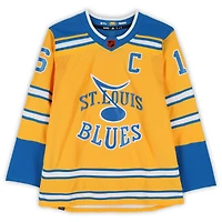 Maillot rétro doré adidas 2022-23 autographié par Brett Hull des Blues de St. Louis, avec inscription « Dernier joueur à porter le n° 16