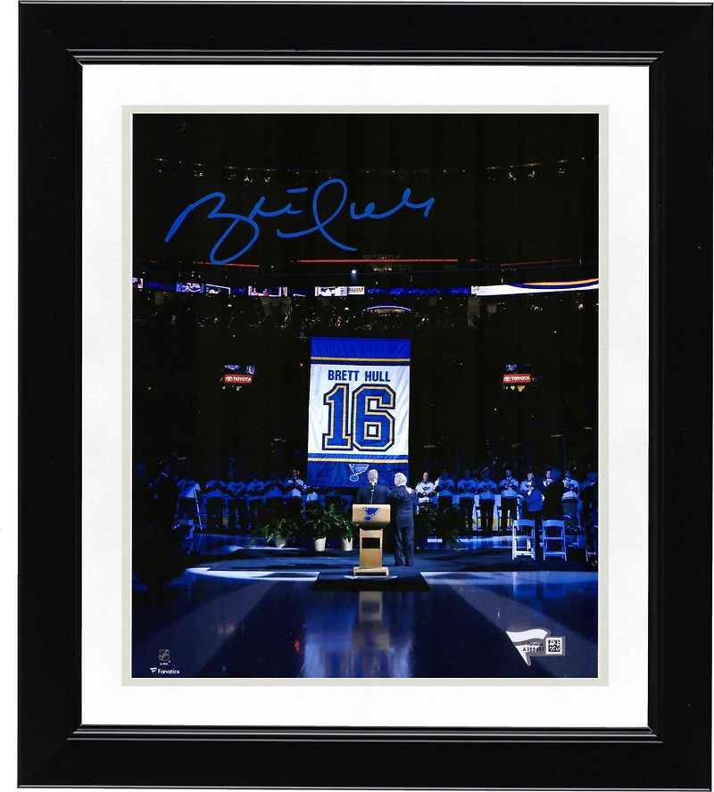 Brett Hull St. Louis Blues Autographié 8'' x 10'' Banderole Levant Photographie