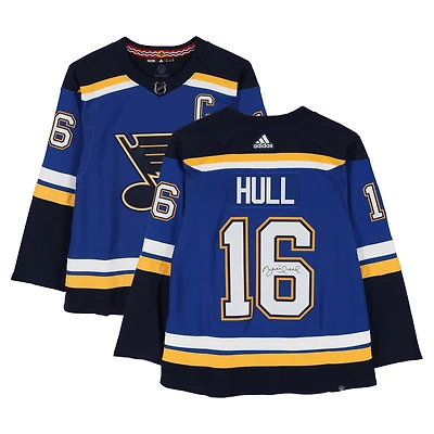 Maillot bleu adidas autographié de Brett Hull des Blues de St. Louis