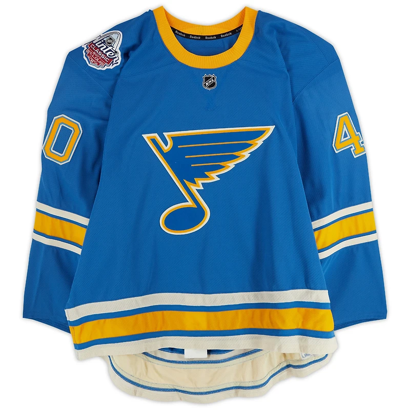 Carter Hutton St. Louis Blues Practice-Used #40 Blue Reebok Jersey vs. Chicago Blackhawks on January 2, 2017 - NHL Winter Classic - Worn During Warm-Ups
