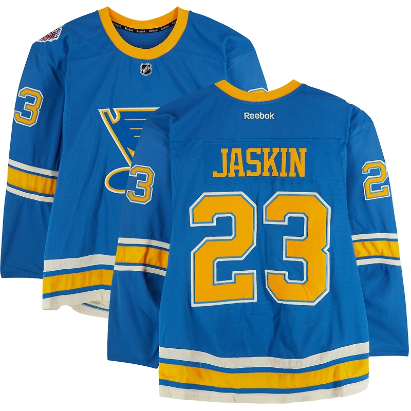 Dmitrij Jaskin St. Louis Blues Practice-Used #23 Blue Reebok Jersey vs. Chicago Blackhawks on January 2, 2017 - NHL Winter Classic - Worn During Warm-Ups