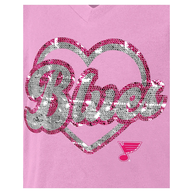 Girl's Youth New Era  Pink St. Louis Blues Flip Sequin V-Neck T-Shirt