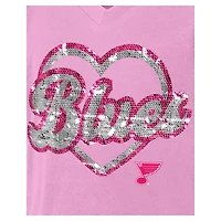 Girl's Youth New Era  Pink St. Louis Blues Flip Sequin V-Neck T-Shirt