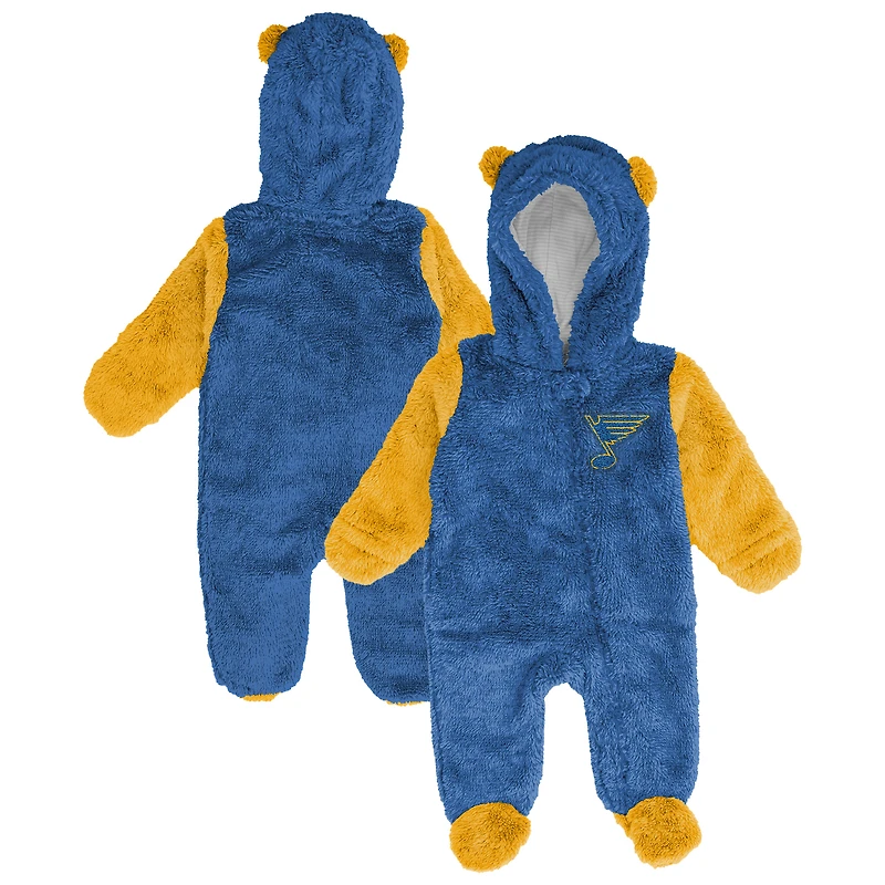 Grenouillère polaire à capuche et fermeture éclair intégrale pour nourrissons nouveau-nés, motif St. Louis Blues, bleu