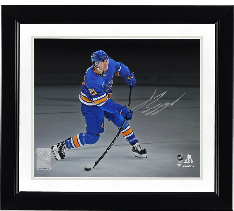 Jimmy Snuggerud St. Louis Blues Autographed 8" x 10" Blue Jersey Shooting the Puck Spotlight Photograph