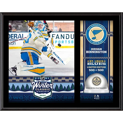 Jordan Binnington St. Louis Blues 2022 Winter Classic 12" x 15" Sublimated Plaque with Game-Used Ice