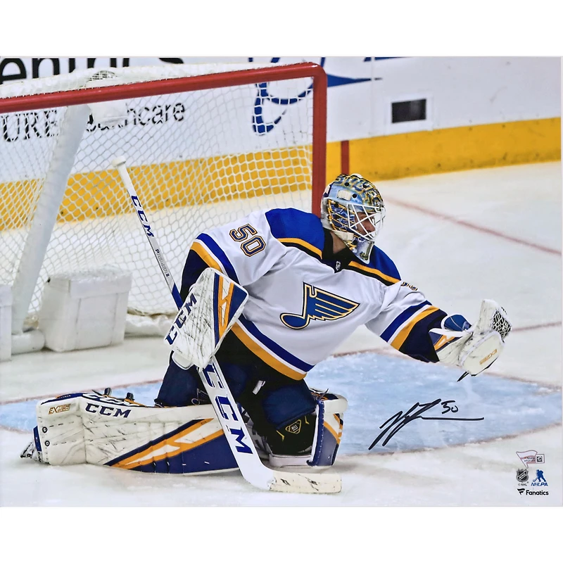 Jordan Binnington St. Louis Blues Gant dédicacé 16" x 20" Photo de sauvegarde