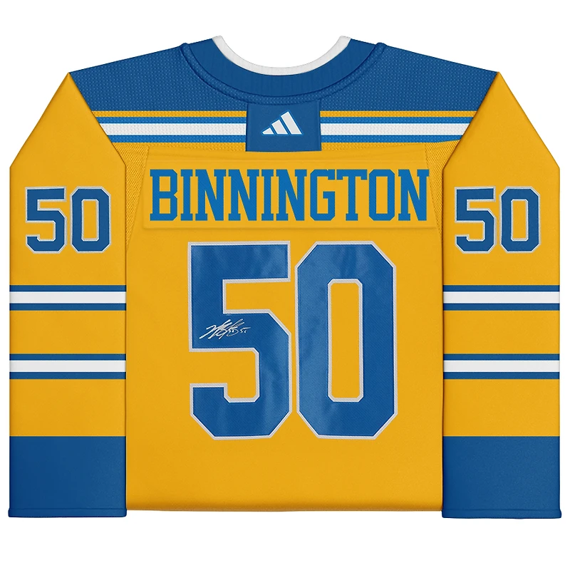 Maillot authentique adidas rétro inversé autographié de Jordan Binnington des Blues de St. Louis, saison 2022-2023
