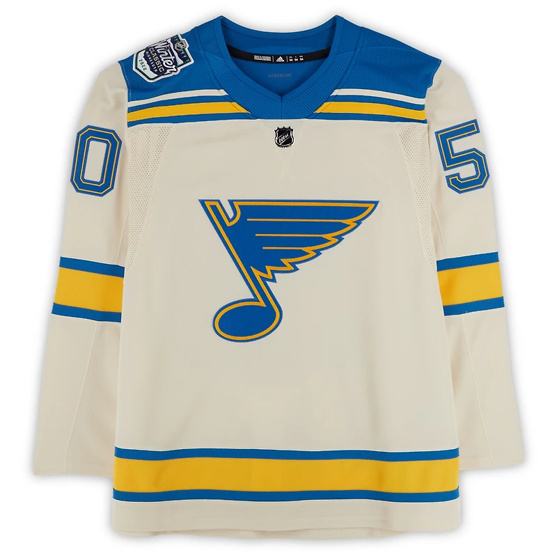 Maillot adidas authentique dédicacé par Jordan Binnington des St. Louis Blues lors de la Classique d'hiver de la LNH 2022