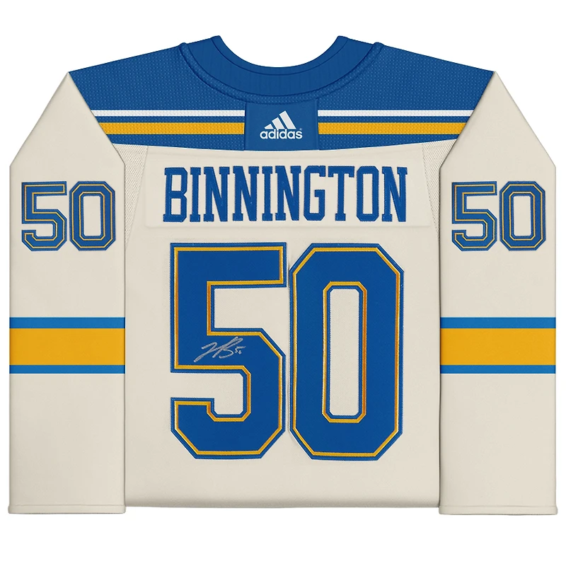 Maillot adidas authentique dédicacé par Jordan Binnington des St. Louis Blues lors de la Classique d'hiver de la LNH 2022