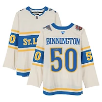 Maillot premium dédicacé par Jordan Binnington des Blues de St. Louis pour la Classique d'hiver 2025, couleur crème, Fanatics