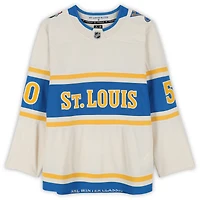 Maillot premium dédicacé par Jordan Binnington des Blues de St. Louis pour la Classique d'hiver 2025, couleur crème, Fanatics