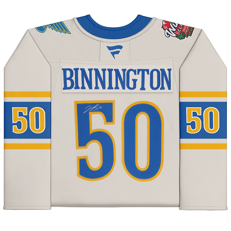 Maillot premium dédicacé par Jordan Binnington des Blues de St. Louis pour la Classique d'hiver 2025, couleur crème, Fanatics