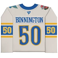 Maillot premium dédicacé par Jordan Binnington des Blues de St. Louis pour la Classique d'hiver 2025, couleur crème, Fanatics