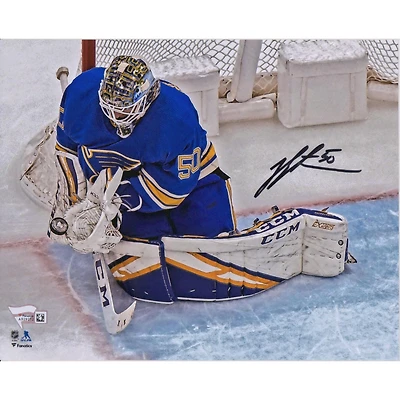 Jordan Binnington St. Louis Blues Autographed 8" x 10" Overhead Glove Save Photograph