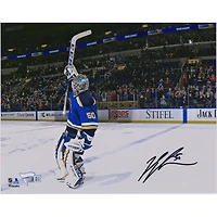 Jordan Binnington St. Louis Blues Photographie autographiée de salut en bâton 8'' x 10''